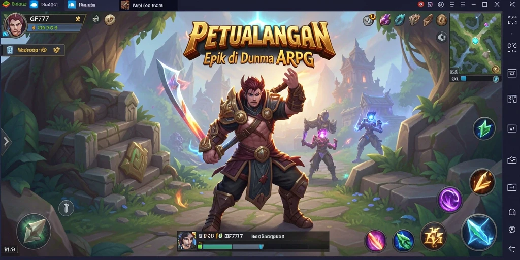 Screenshot gameplay GF777 menampilkan pertarungan seru di dunia fantasi.