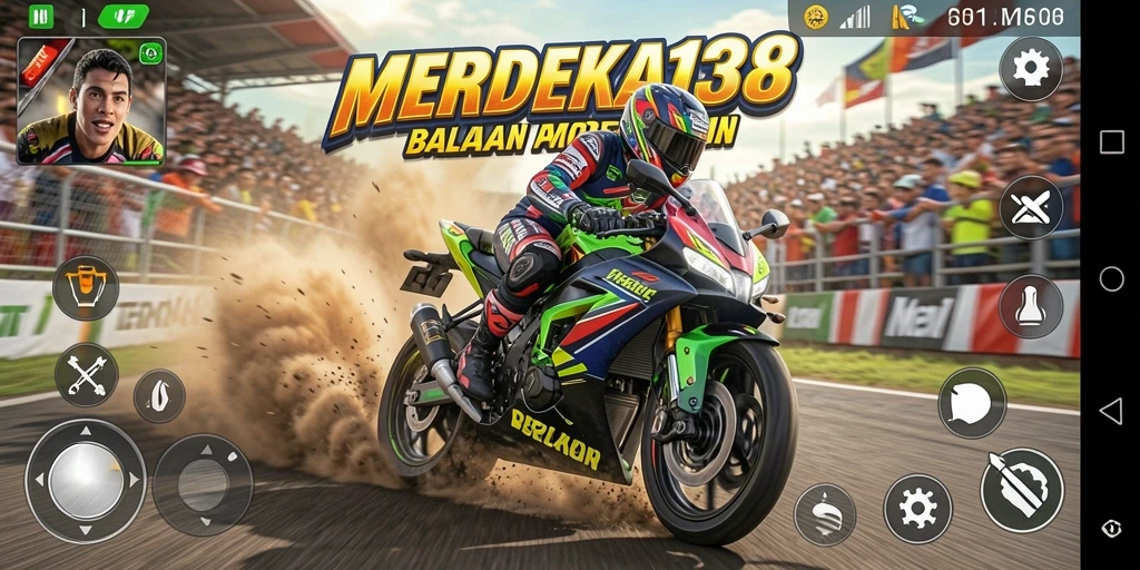 Tampilan seru gameplay balapan motor di MERDEKA138.