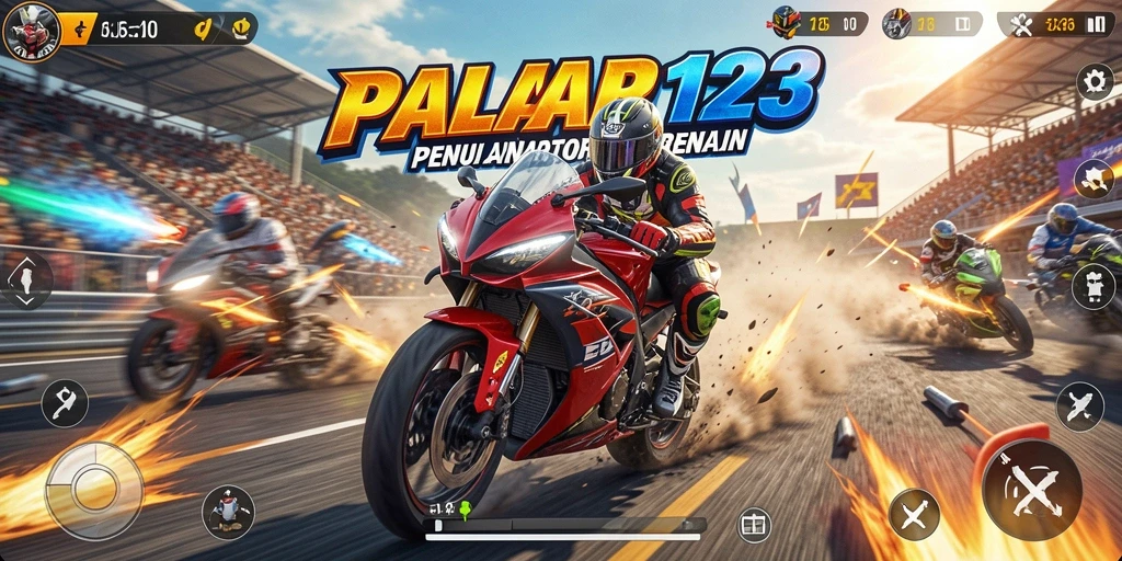 Menampilkan gameplay balapan motor yang mendebarkan dan penuh aksi.