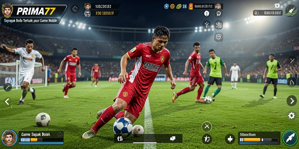 Tangkapan layar gameplay <strong>PRIMA77</strong> dengan aksi sepak bola yang mendebarkan.