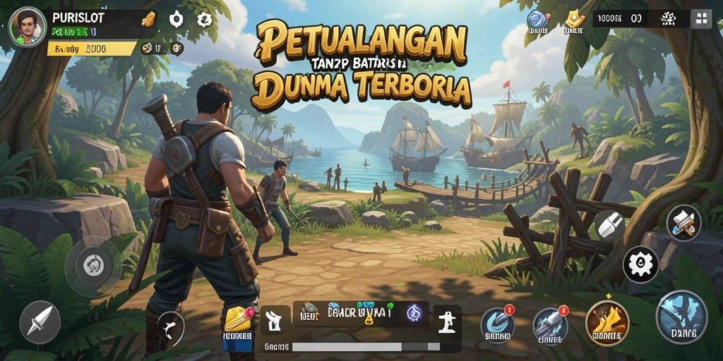 Tangkapan layar menunjukkan petualangan seru di dunia terbuka PURISLOT.