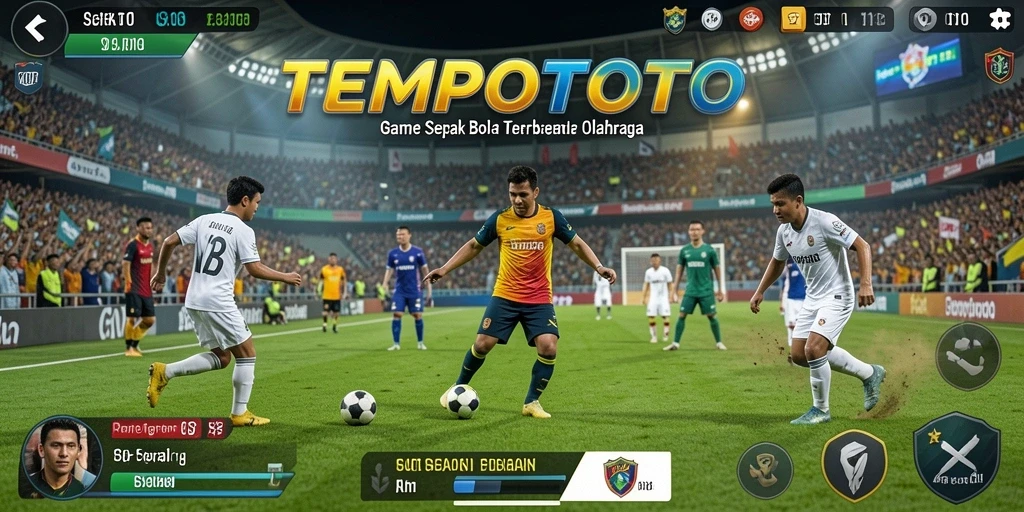 Gameplay menarik dalam TEMPOTOTO yang menampilkan aksi sepak bola yang seru.